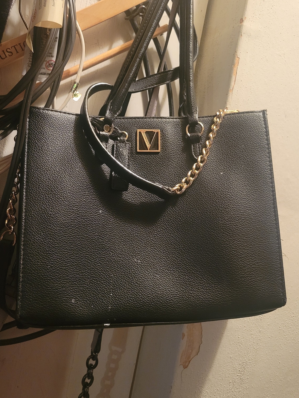 Victoria's Secret Black Crossbody Tote with Gold Chain